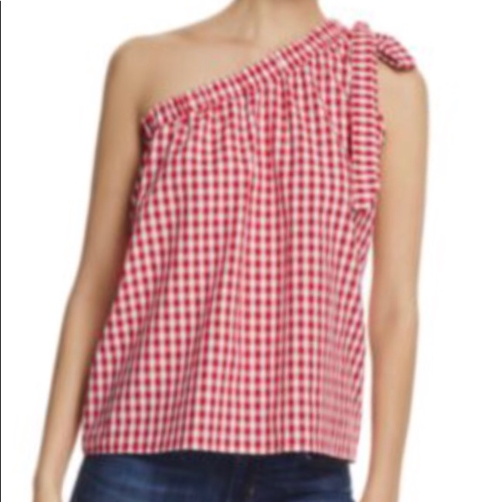 Darling Elan Gingham One-Shoulder Top, Size Small